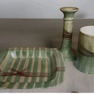 VTG MCM Amara Italian Set Of Vase Or Utensil Holder, Plate, Candle Stick Boho